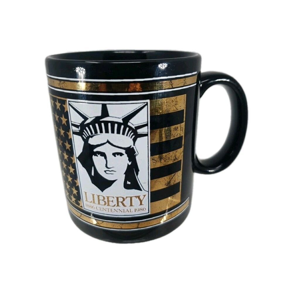 Statue of Liberty Coffee Mug VTG 1982 Keep The Torch Lit Black Gold Centennial